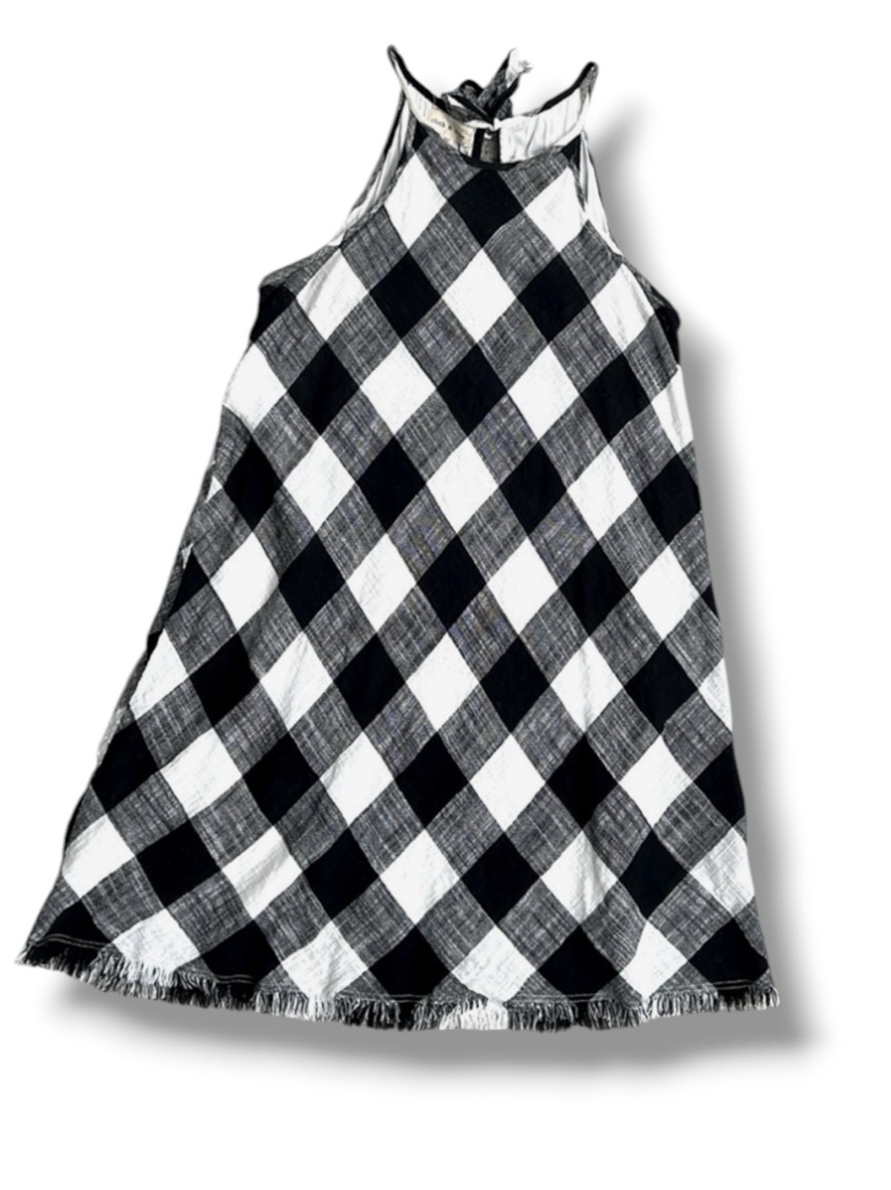 Anthropologie Cloth & Stone Black/White Gingham Check Frayed Hem Shift Medium - Picture 2 of 12